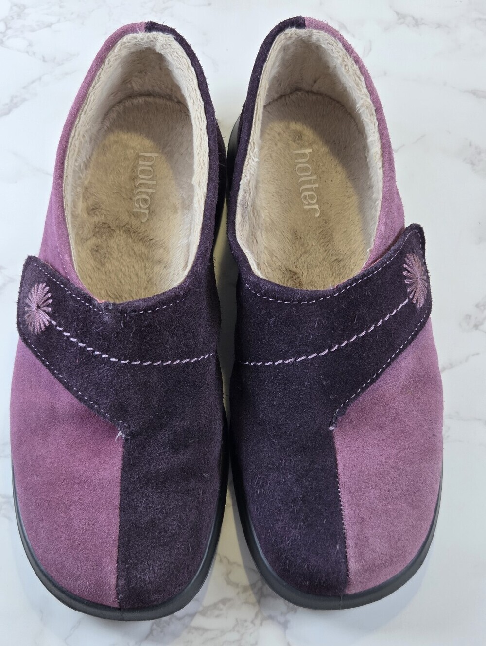 hotter Two-Tone Plum Suede Slip-Ons with Embroidered Accent(B25) - Picture 1 of 8